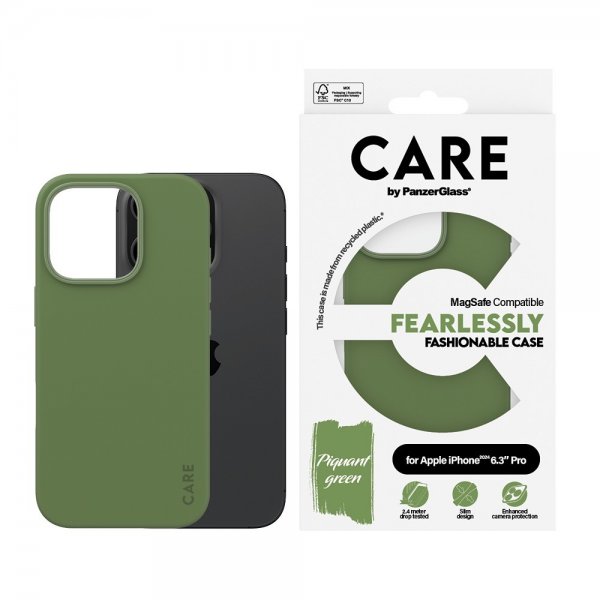 CARE by PanzerGlass iPhone 16 Pro Fashionable MagSafe -kuori, vihreä