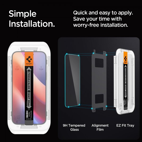 Spigen iPhone 16 Pro/iPhone 17/17 Pro näytönsuoja GLAS.tR EZ Fit 2-pakkaus