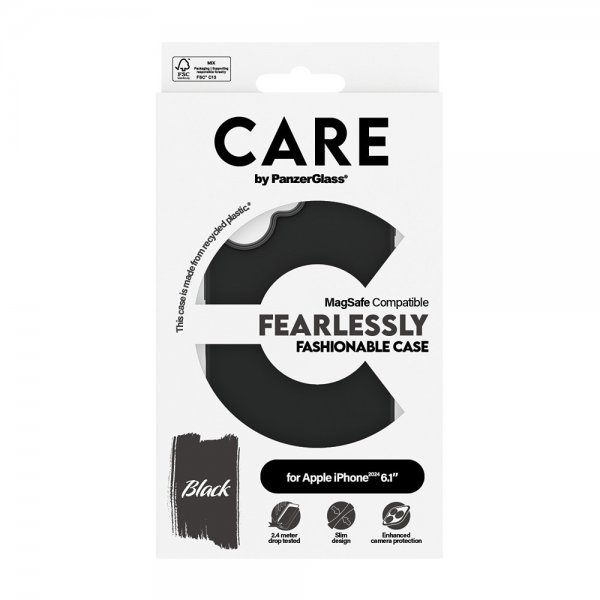 CARE by PanzerGlass iPhone 16 -suojakuori Fashionable MagSafe Musta