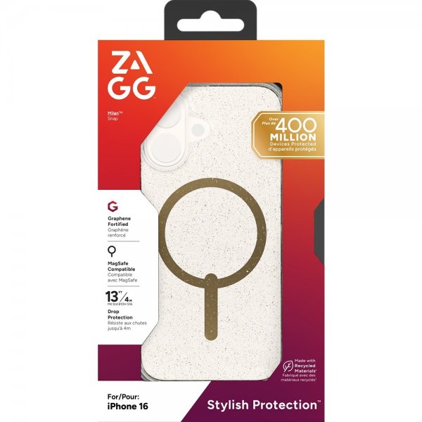 ZAGG iPhone 16 -suojakuori Milan Snap Gold Glitter