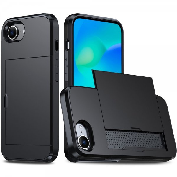iPhone 16/17 Kuoret Korttikotelo Liukukansi Musta
