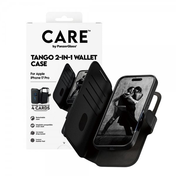 CARE by PanzerGlass iPhone 17 Pro -kotelo Tango Two-in-One Wallet MagSafe, musta