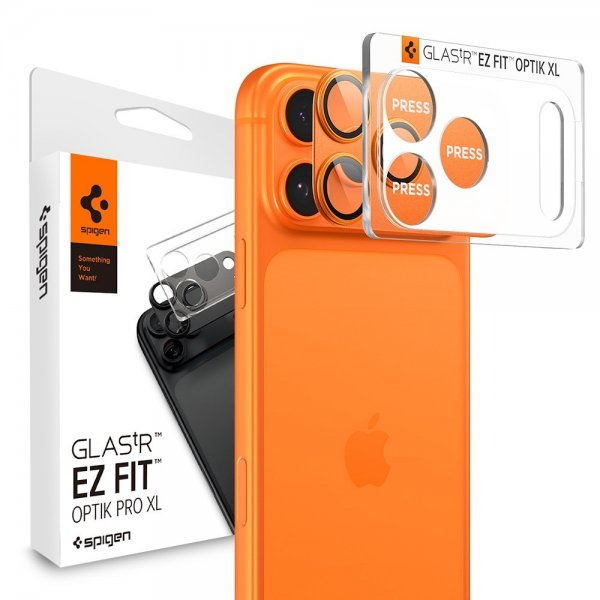 Spigen iPhone 17 Pro kameran suojalasi Glas.tR EZ Fit Optik Pro XL Oranssi