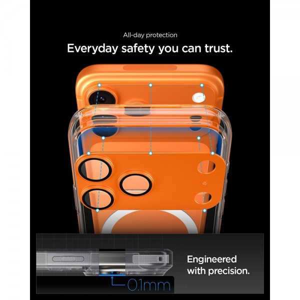 Spigen iPhone 17 Pro kameran suojalasi Glas.tR EZ Fit Optik Pro XL Oranssi
