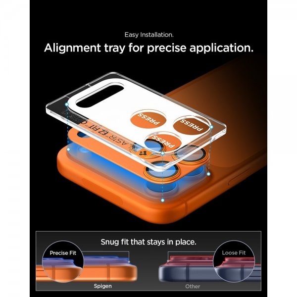 Spigen iPhone 17 Pro kameran suojalasi Glas.tR EZ Fit Optik Pro XL Oranssi