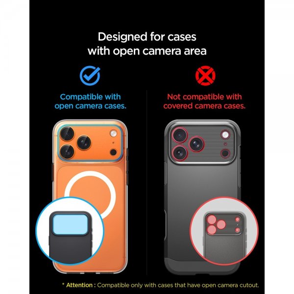 Spigen iPhone 17 Pro kameran suojalasi Glas.tR EZ Fit Optik Pro XL Oranssi