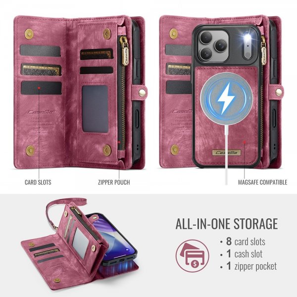 CaseMe iPhone 17 Pro Max -suojakotelo, 008 Series, irrotettava kuori, punainen