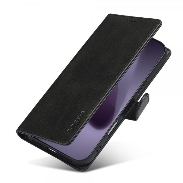 Lc.Imeeke iPhone 17 Pro Max suojakotelo, jossa korttipaikka ja jalusta, musta