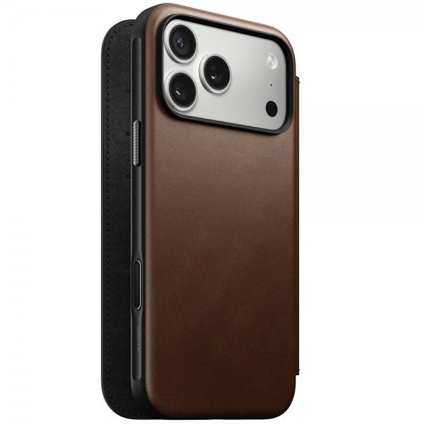 Nomad iPhone 17 Pro Max -kotelo, Modern Leather Folio, ruskea