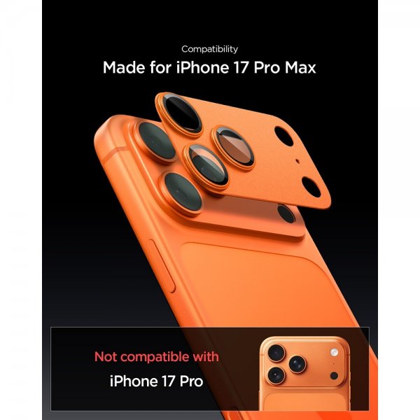Spigen iPhone 17 Pro Max Kamerasuojalasi Glas.tR EZ Fit Optik Pro XL Oranssi