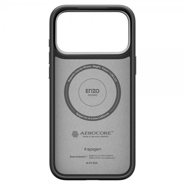 Spigen iPhone 17 Pro Max -kuori Enzo Aramid T MagFit musta hopea