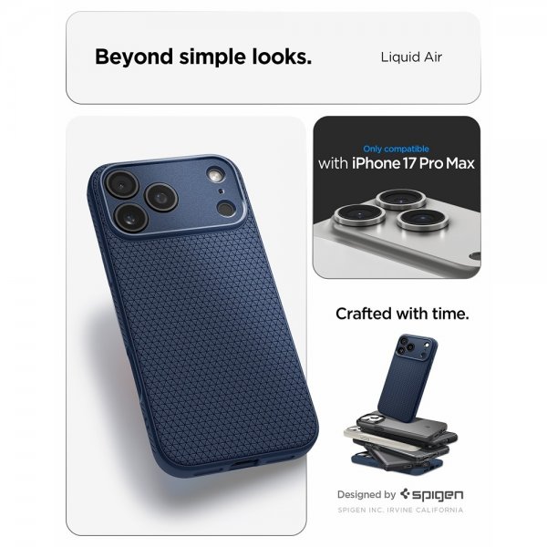 Spigen iPhone 17 Pro Max -kuori Liquid Air Navy Blue