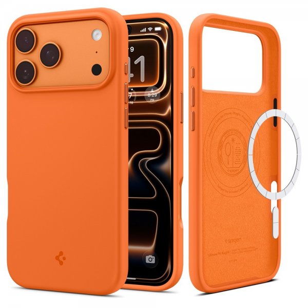 Spigen iPhone 17 Pro Max -kuori Silicone Fit MagFit Cosmic Orange