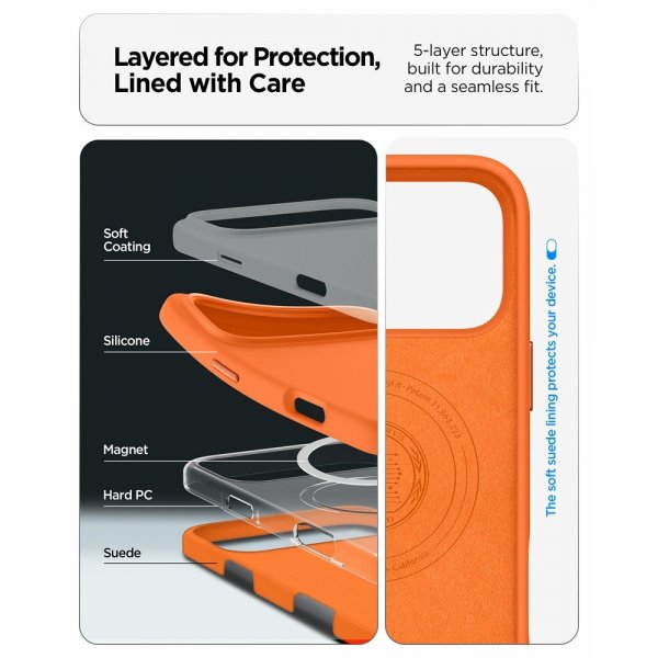 Spigen iPhone 17 Pro Max -kuori Silicone Fit MagFit Cosmic Orange