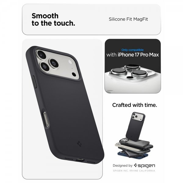 Spigen iPhone 17 Pro Max kuori Silicone Fit MagFit musta