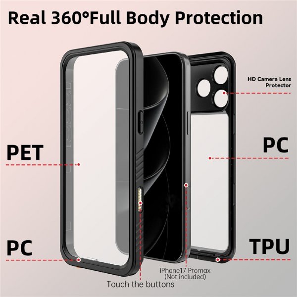 Redpepper iPhone 17 Pro Max -suojakuori vedenkestävä IP68 musta