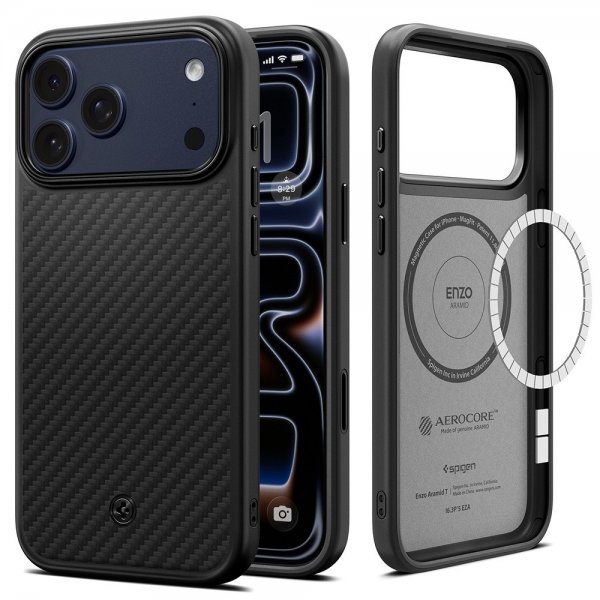 Spigen iPhone 17 Pro -kuori Enzo Aramid T MagFit musta