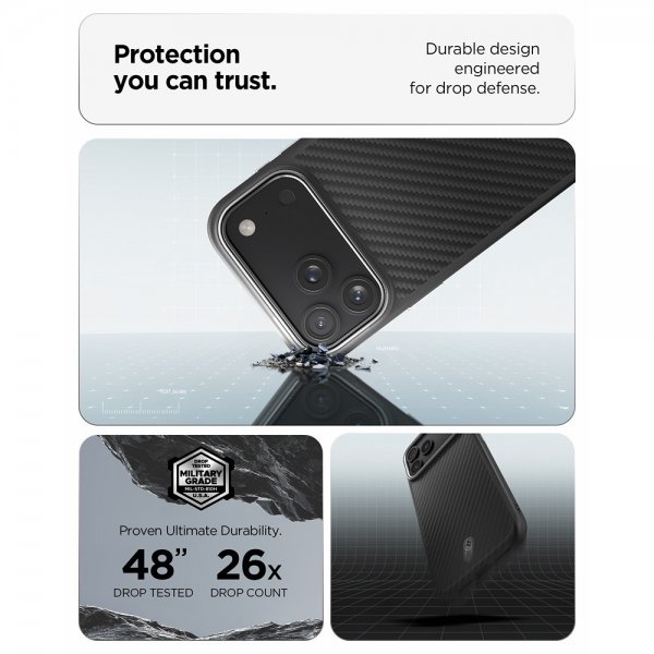Spigen iPhone 17 Pro -kuori Enzo Aramid T MagFit musta hopea