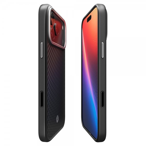 Spigen iPhone 17 Pro -kuori Enzo Aramid T MagFit musta hopea