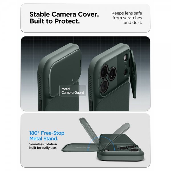 Spigen iPhone 17 Pro -kuori Optik Armor MagFit Abyss Green
