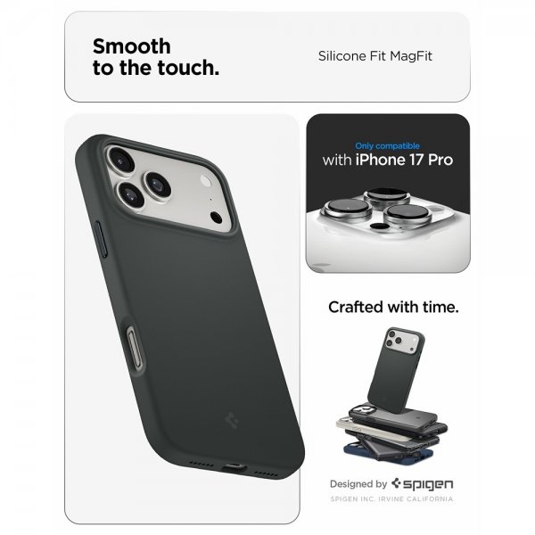 Spigen iPhone 17 Pro Silikonikuori Silicone Fit MagFit Abyss Green
