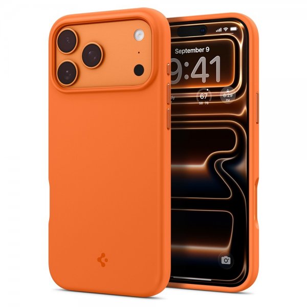 Spigen iPhone 17 Pro Silikonikuori Silicone Fit MagFit Cosmic Orange