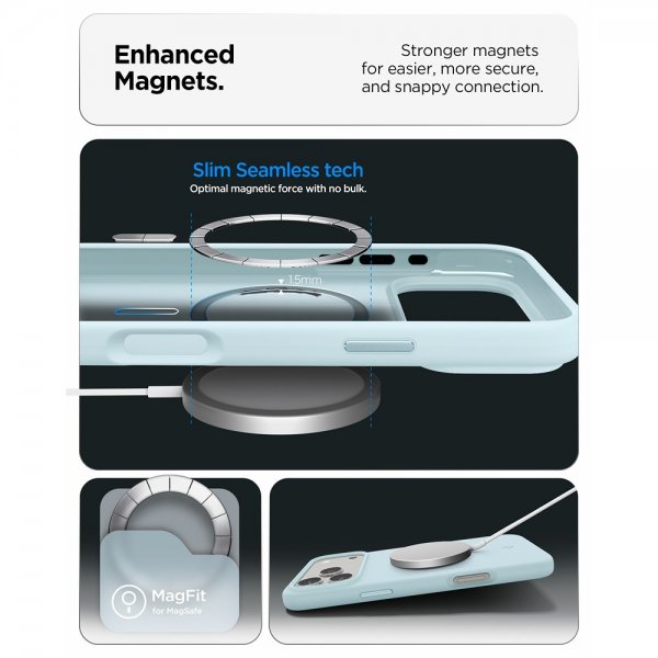 Spigen iPhone 17 Pro -kuori, Silicone Fit MagFit, Mute Blue