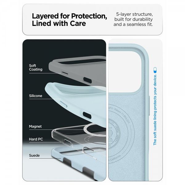 Spigen iPhone 17 Pro -kuori, Silicone Fit MagFit, Mute Blue
