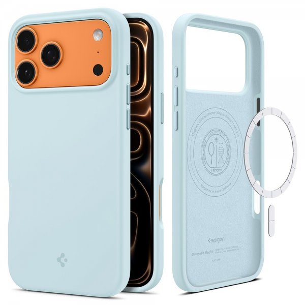 Spigen iPhone 17 Pro -kuori, Silicone Fit MagFit, Mute Blue