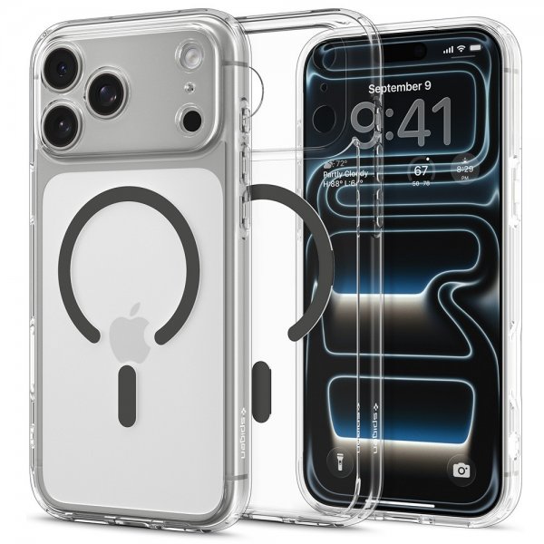 Spigen iPhone 17 Pro -suojakuori Ultra Hybrid MagFit Clear Graphite