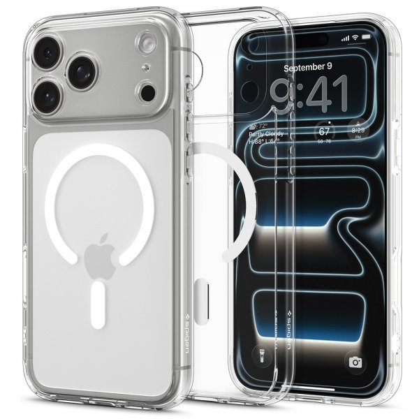 Spigen iPhone 17 Pro -suojakuori Ultra Hybrid MagFit Clear White