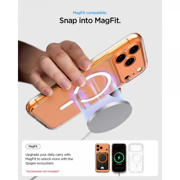 Spigen iPhone 17 Pro -suojakuori Ultra Hybrid MagFit Clear White