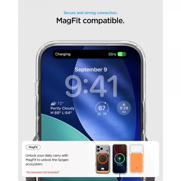 Spigen iPhone 17 Pro -kuori, Ultra Hybrid T MagFit, kiiltävä oranssi