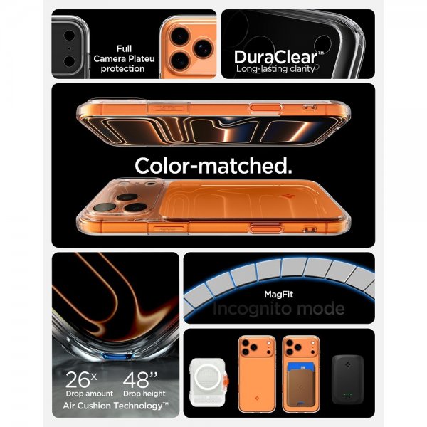 Spigen iPhone 17 Pro -kuori, Ultra Hybrid T MagFit, kiiltävä oranssi