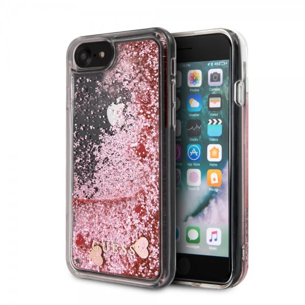 Guess iPhone 7/8/SE Kuori Glitter Floating Hearts Pink