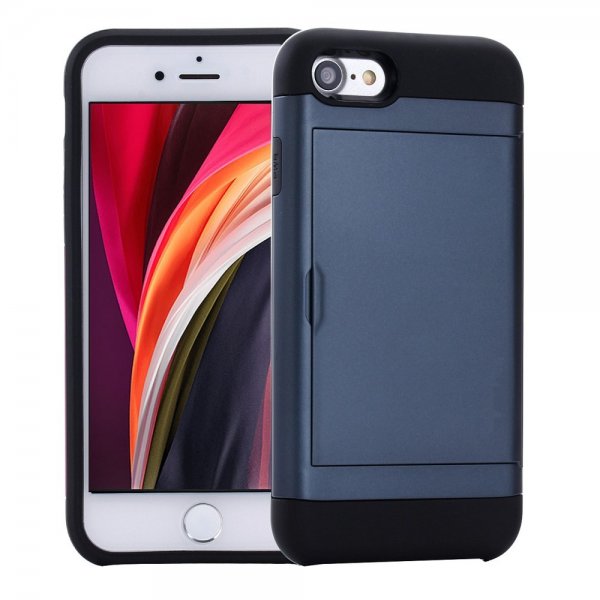 iPhone 7/8/SE Kuori Card Slide Sininen
