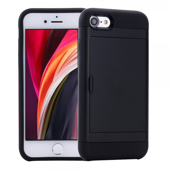 iPhone 7/8/SE Kuori Card Slide Musta