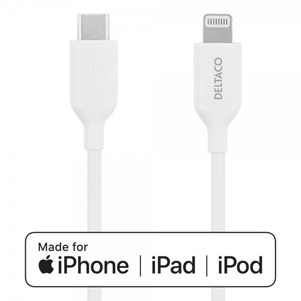 Deltaco-kaapeli USB-C–Lightning-liitin 2 m, valkoinen