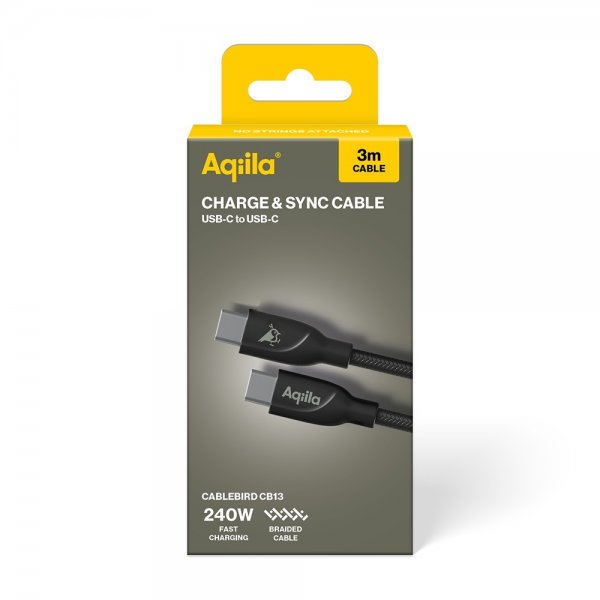 Aqiila Kabel Cablebird CB13 USB-C–USB-C 240W 3m Musta