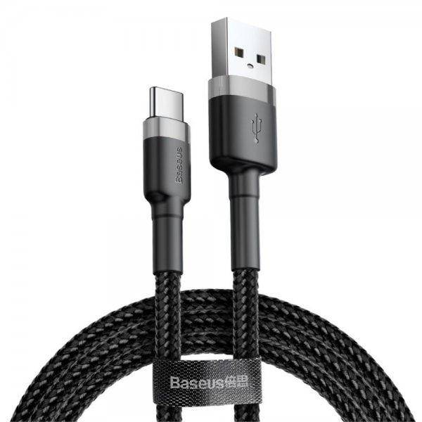 Baseus Cafule -kaapeli USB-A/USB-C 3m Harmaa Musta