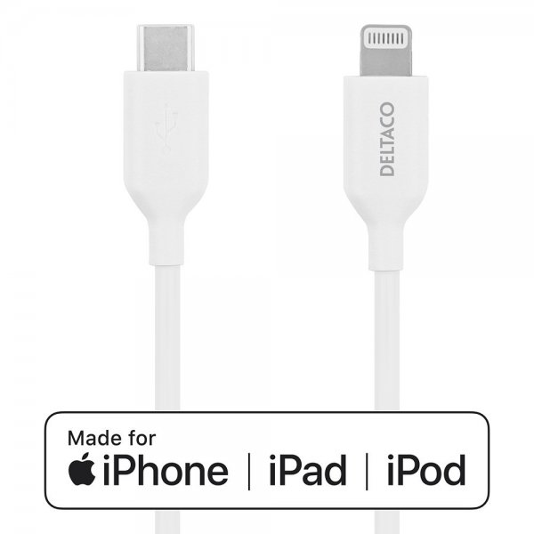 Deltaco-kaapeli USB-C–Lightning-kaapeli 1m Valkoinen