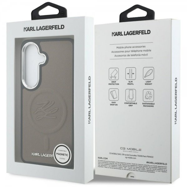 Karl Lagerfeld Samsung Galaxy S26 -kuori, kohokuvioitu MagSafe, ruskea