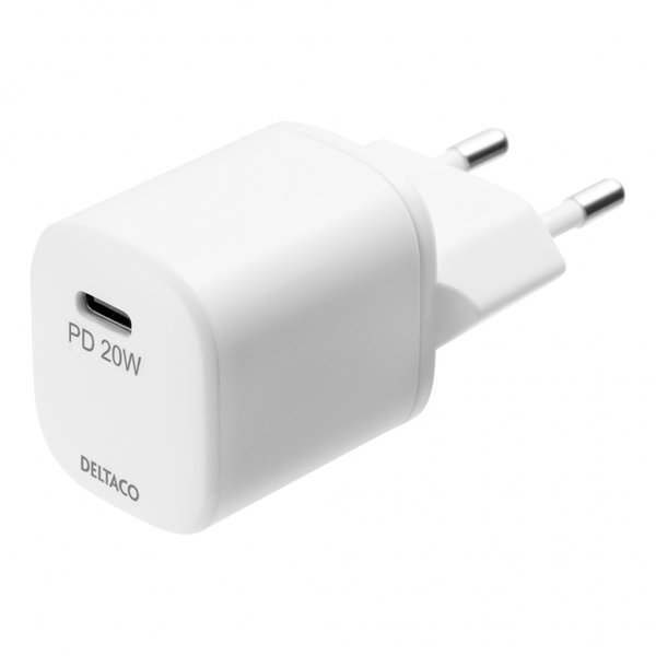 Deltaco Laturi 20W USB-C PD USB-C-Lightning-kaapelilla 1 metri Valkoinen