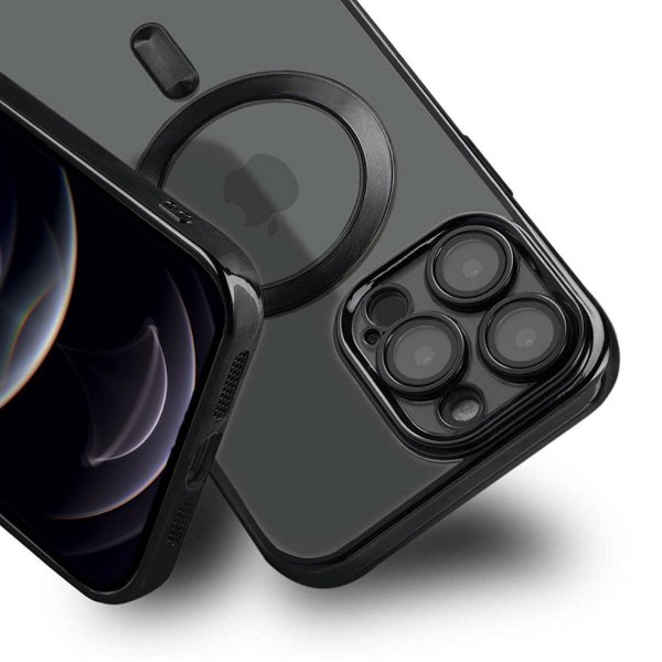 iPhone 12 Pro Max -kuoret, kimaltelevat, läpinäkyvät, MagSafe, musta