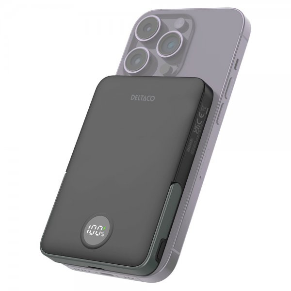 Deltaco MagSafe Powerbank jalustalla 5000 mAh 20W Musta