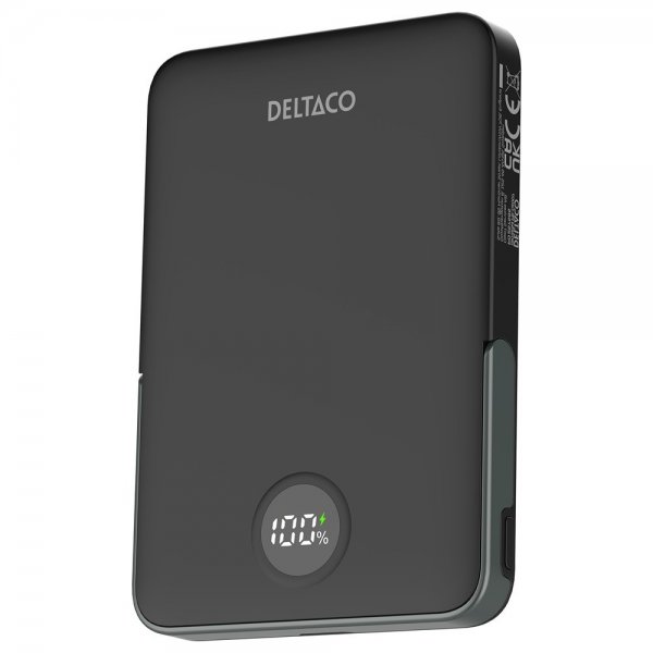 Deltaco MagSafe Powerbank jalustalla 5000 mAh 20W Musta