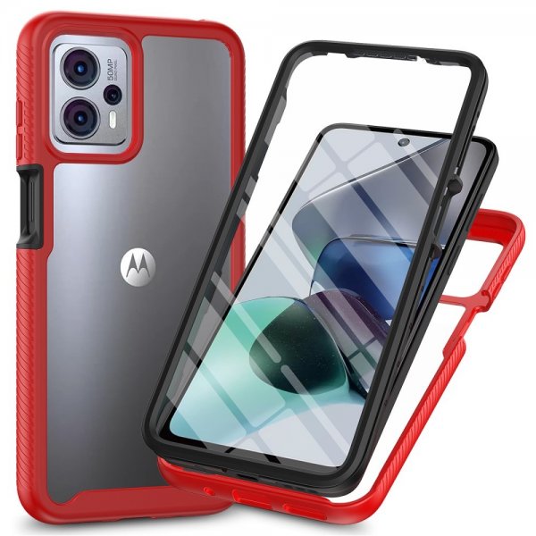Motorola Moto G23 Kuori sisäänrakennetulla näytönsuojalla Punainen