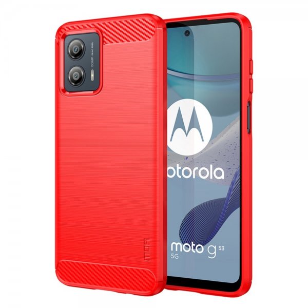 Mofi Motorola Moto G53 5G -suojakuori, harjattu hiilikuitukuvio, punainen