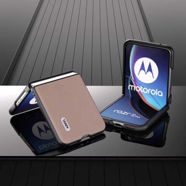 ABEEL Motorola Razr 40 Ultra Kuori Aitoa nahkaa Vaaleanpunainen