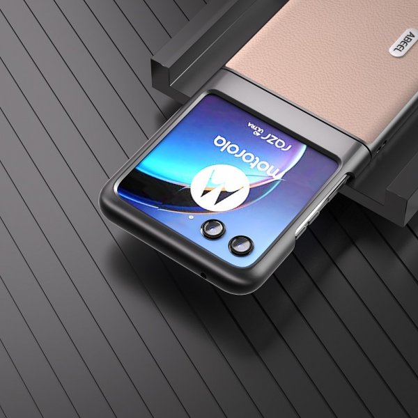 ABEEL Motorola Razr 40 Ultra Kuori Aitoa nahkaa Vaaleanpunainen